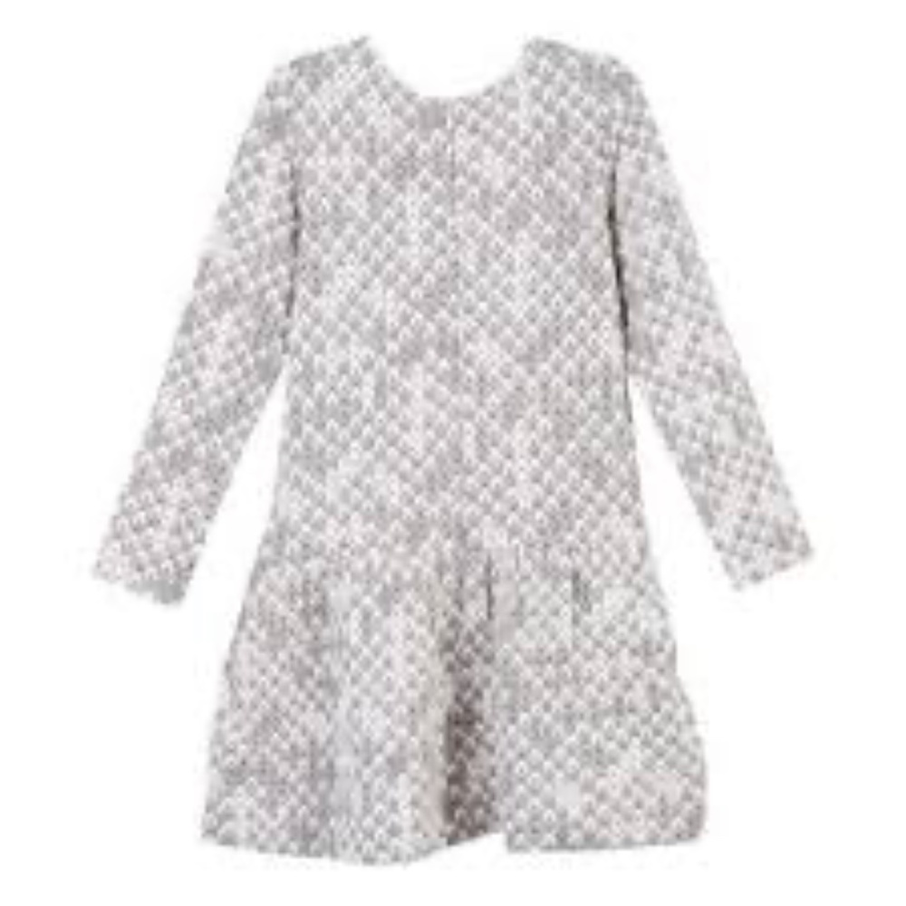 Lili Gaufrette Grey and White Long Sleeve Girls Dress
